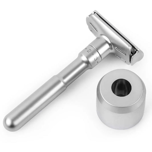 Adjustable Safety Razor for Men – Folding Double Edge Classic Shaver with 5 Titanium Coated Blades