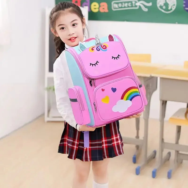 Girls' School Backpack - Large Capacity Waterproof Bag with Unicorn Print