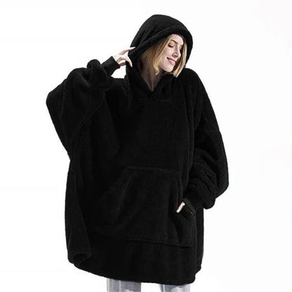 2024 Double-Faced Fleece Hoodie Blanket for Couples - Oversized, Warm Winter Robe with Large Pocket for Women and Men