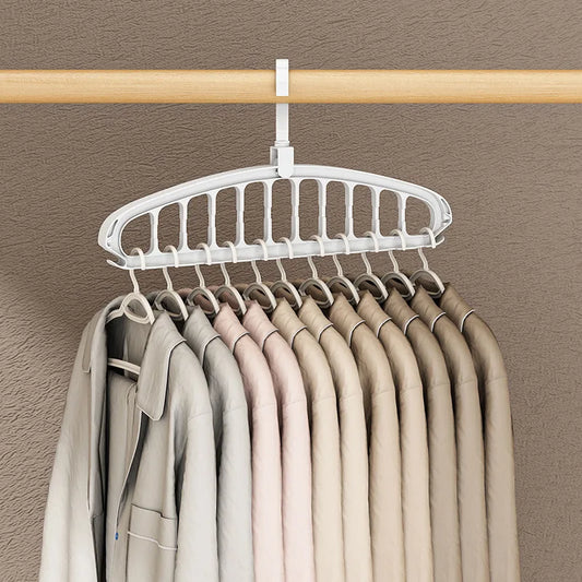 Foldable Clothes Hanger Closet Organizer - Multi-Port Rotating Drying Rack, 11-Hole Plastic Scarf and Clothing Storage Hangers