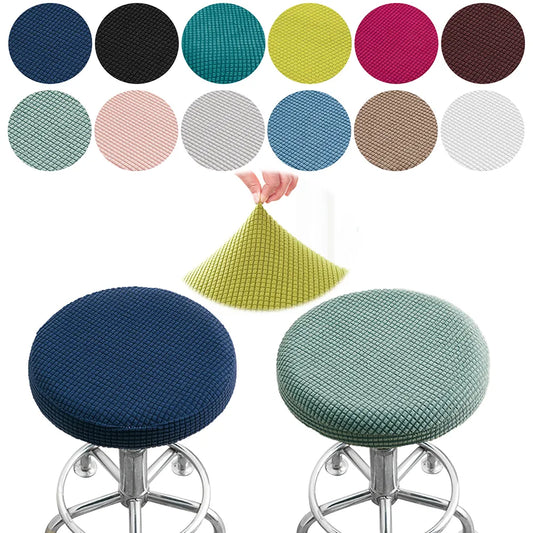 Premium Solid Color Round Chair Cover - Elastic Dining Stool Cushion Seat Slipcover