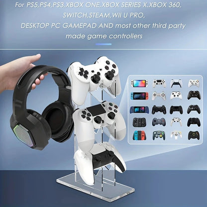 Universal 3-Layer Controller and Headphone Holder - Game Accessories Storage for PS5, PS4 (Black, White, Transparent)