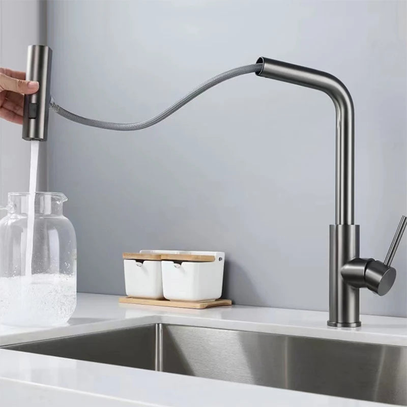 YCRAYS Black Kitchen Faucets - Gray Pull Out Rotation Waterfall Stream Sprayer Head Sink Mixer, Brushed Nickel Water Tap Accessory