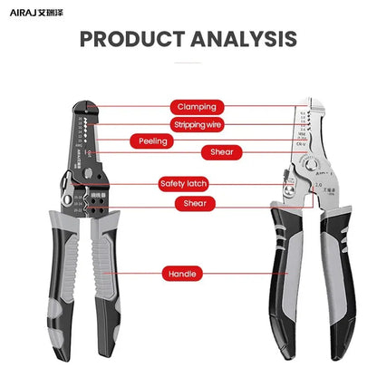 AIRAJ Wire Stripper Multitool: Plier Crimper Cable Cutter - Multifunctional Stripping & Crimping Pliers Terminal Tool