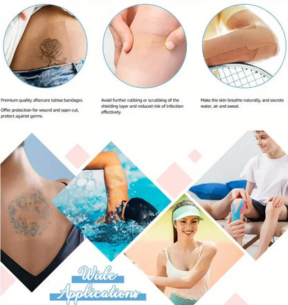 Waterproof PU Bandages: Transparent, Stretchable, Disposable Adhesive Bandages - Protect Tattoos in Showers