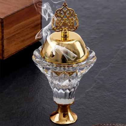 Artificial Crystal Incense Burner with Cover | Aromatherapy Diffuser Metal Crafts | Home Decoration Ornaments