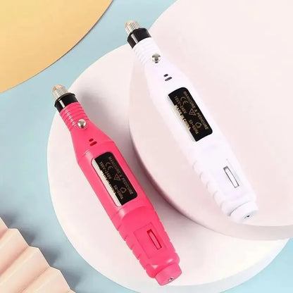 Fuchsia Pink USB Electric Nail Drills Kit - Manicure Pedicure Nail File Sanding Bands Machine with Nail Art Pen