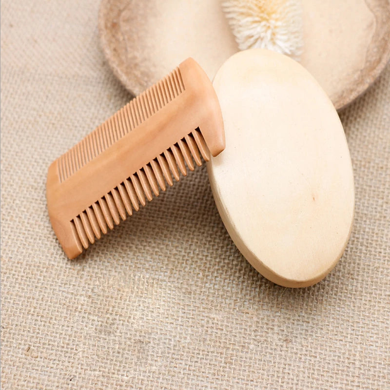 Professional Soft Boar Bristle Wood Beard Brush: Hairdresser Shaving Brush Comb - Men's Mustache Comb Kit with Gift Bag, Hair Comb Set