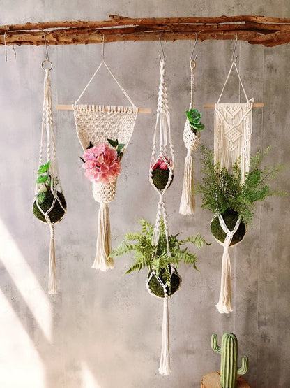 Gardening Green Plant Hanging Basket - Handmade Macrame Pot Pocket Wall Decor - Boho Courtyard Home Decor