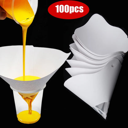 Paint Filter Paper 10x19cm 100 Microns - Car Paint Spray Mesh Paper Filter Funnel Strainer - Disposable Conical Straining Funnel for Precision Filtering