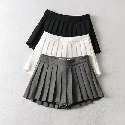 Zoki Sexy Pleated Mini Skirt - High Waist Summer Vintage Skirt for Women, Korean Tennis Student White Designed Dance Skirt