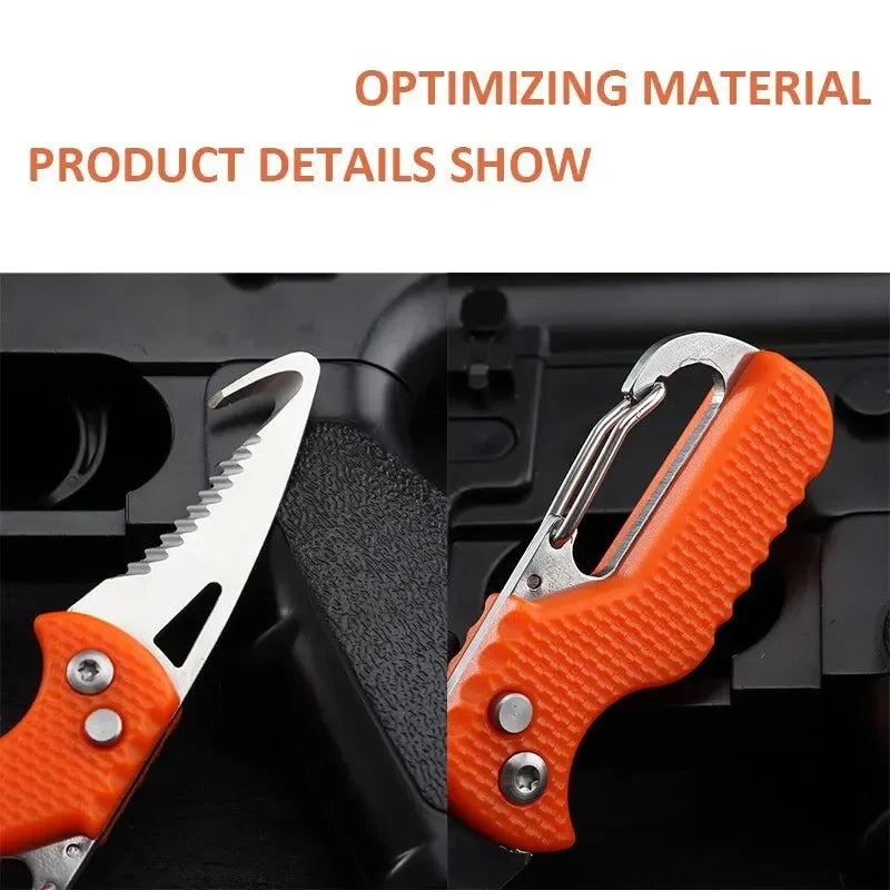 Portable Folding Knife with Keychain - Serrated Hook Knife for Outdoor Camping, Express Package Gift, and Survival Tool Box Opener