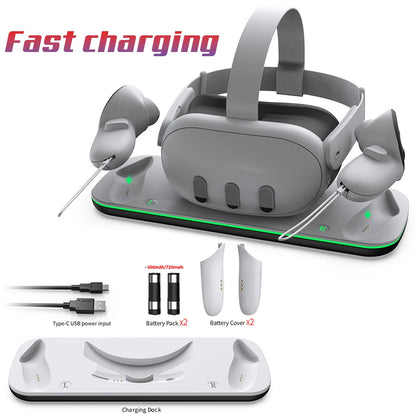 Wireless Charging Dock for Meta Quest 3: Oculus VR Accessories Charger Station, Controller Battery Pack - Compatible with Elite Head Strap