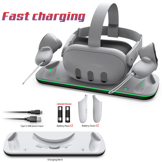 Wireless Charging Dock for Meta Quest 3: Oculus VR Accessories Charger Station, Controller Battery Pack - Compatible with Elite Head Strap