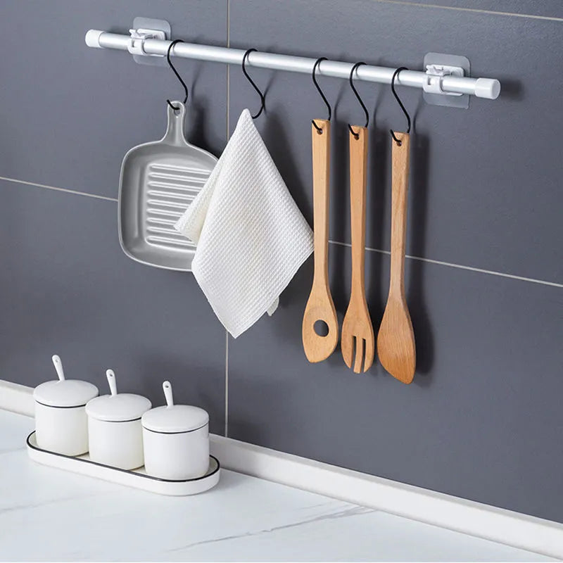 Punch-Free Self-Adhesive Hooks for Curtain Rods - Shower Curtain Rod Hanging Holder & Household Fixed Clip Hook