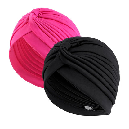 2pcs Stretch Turbans Head Beanie Cover - Twisted Pleated Headwrap in Assorted Colors - Hair Cover Beanie Hats for Women Girls