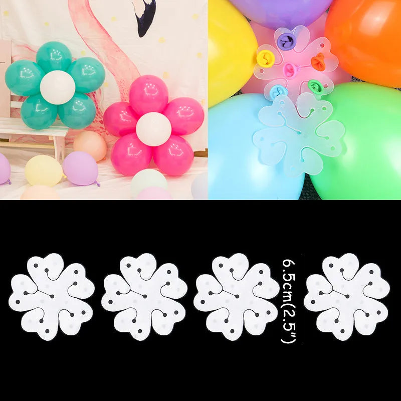 Flower Shape Balloon Clips - Plastic Decoration Accessories for Baby Shower, Wedding, Birthday Party, Plum Clip for Globos Balloons