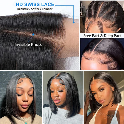 250% Brazilian Bone Straight Short Bob Wig | 13x4 Lace Frontal and 13x6 HD Transparent Lace Front | 5x5 Closure Wig for Women