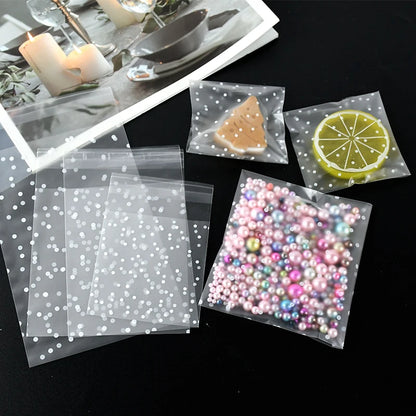 100pcs Transparent Polka Dot Cellophane Bags - DIY Self-Adhesive Candy Cookie Gift Packing Pouches - Perfect for Party Favors