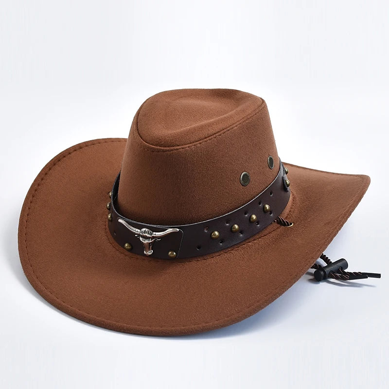 Vintage Artificial Suede Western Cowboy Hat - Big-Edge Gentleman and Cowgirl Jazz Cap for Holidays, Parties, and Cosplay