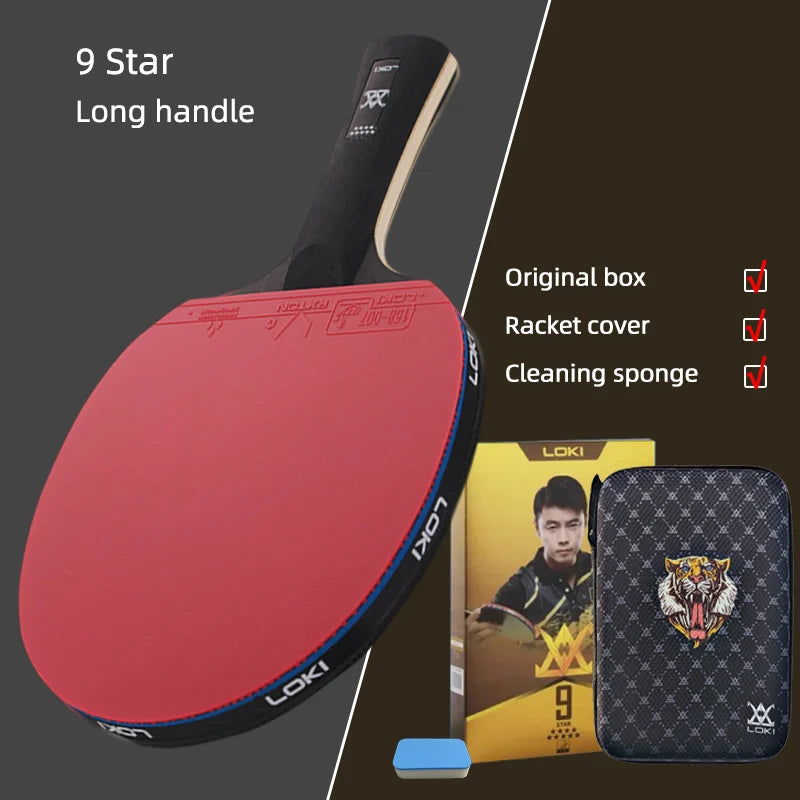 LOKI 9 Star Professional Table Tennis Racket - 5+2 Carbon Ping Pong Paddle with Sticky Rubbers, Ultra Offensive, Available in 6/7/8/9 Star Ratings