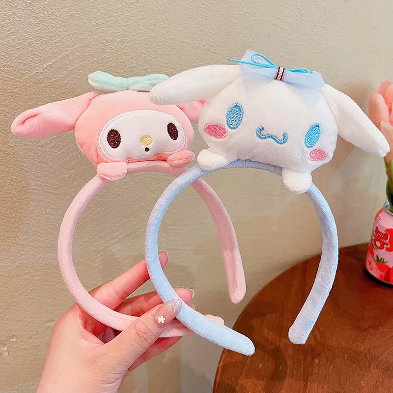 Sanrio Kuromi Melody Plush Doll Face Wash Makeup Hairband - Kawaii Cinnamoroll Sweet Non-Slip Elastic Hair Accessories