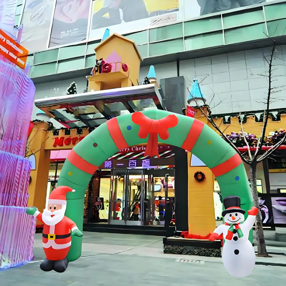 3.1M Inflatable Christmas Arch with Santa Claus and Snowman - Outdoor Decoration with Built-in LED Lights for Home and Garden