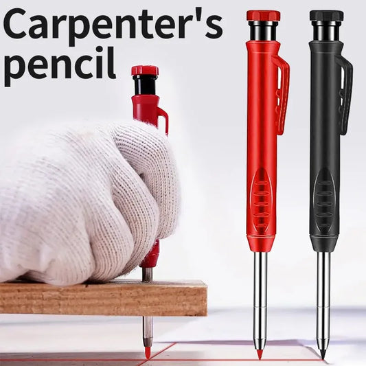 Professional Carpenter Pencil - Metal Long Head Deep Hole Engineering Marker with Quick Drying Graphite, Woodworking Black Red Lineation