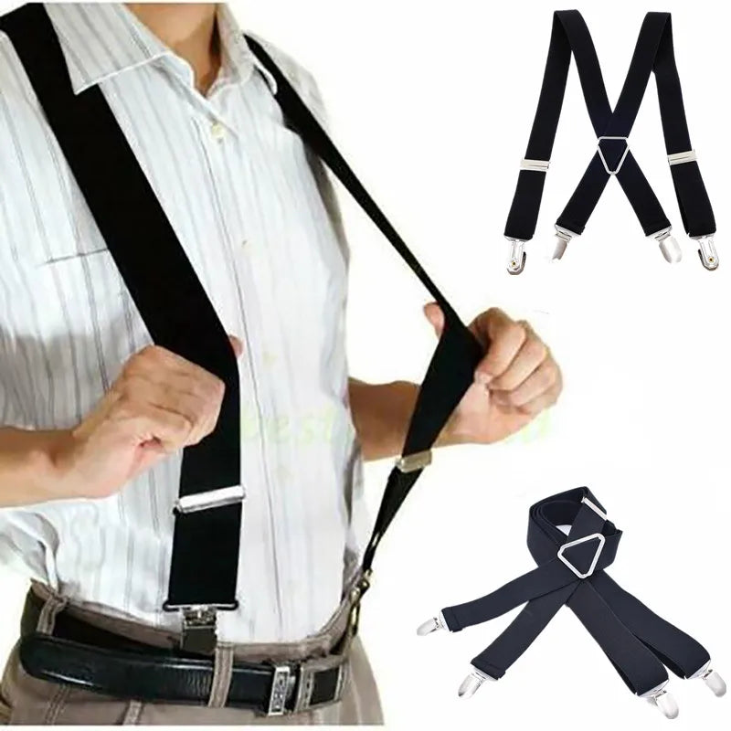 Adjustable Elastic Suspenders with 4 Clips, 2.5cm Wide - for Men, Women, and Children, Perfect for Weddings and Formal Events