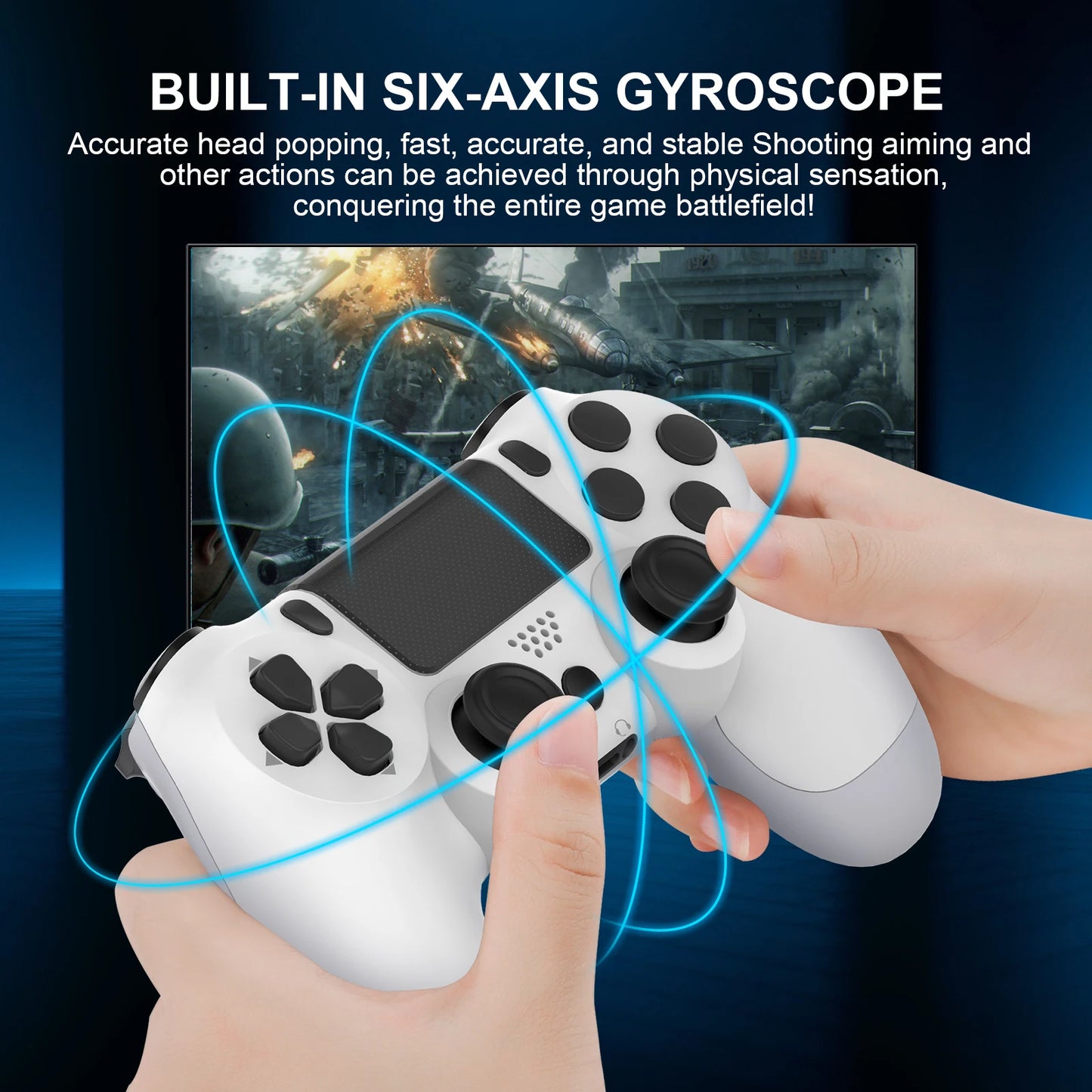 Wireless Bluetooth Controller Gamepad – No Delay for PS4, PS3, and PC – Six-Axis, Dual Vibration, and Touchpad Joystick