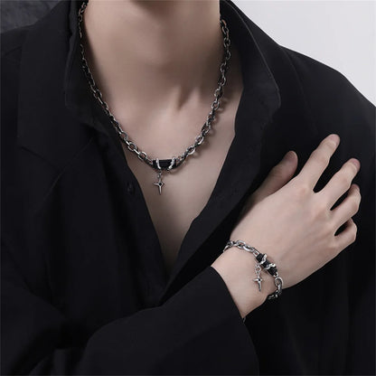 2024 Retro Black Zircon Star Bracelet | Titanium Steel Punk Chain for Women & Men | Unisex Couple Jewelry Accessories