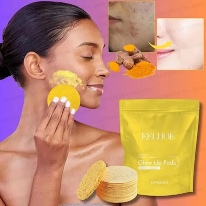 Turmeric and Kojic Acid Cleansing Pads - Exfoliating Facial Sponges for Daily Dirt Removal and Skin Care