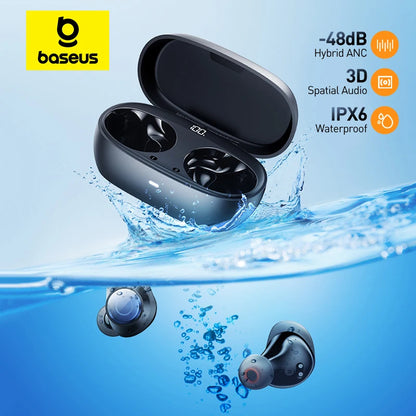 Baseus Bowie MA10 Pro Wireless Earphones - 48dB Active Noise Cancellation, Bluetooth 5.3, 40H Battery Life, IPX6 Waterproof Earbuds