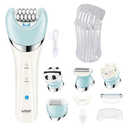 VGR 5-in-1 Electric Epilator V-703: Women's Shaver, Bikini Trimmer, Facial Cleaner, and Body Hair Remover with Massage Function