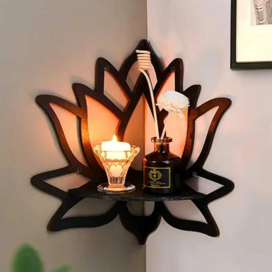 Wooden Lotus Hollow Decorative Rack – Wall-Mounted Aromatherapy Organizer and Essential Oil Candle Holder | Corner Shelf