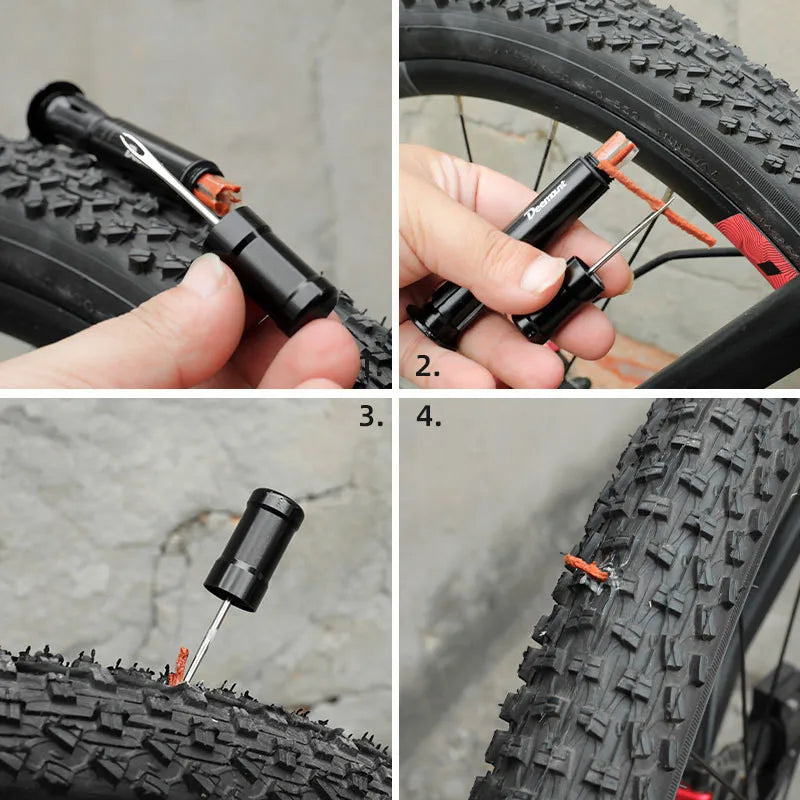 Deemount Bicycle Tubeless Tyre Repair Tool Set - Glue-Free Mountain Bike Puncture Repair Kit with Bar-End Hidden Drill