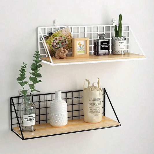 Wall-Mounted Wood Shelves – No-Drill Hanging Storage Rack for Living Room and  Bedroom Decor, Organizer for Baskets