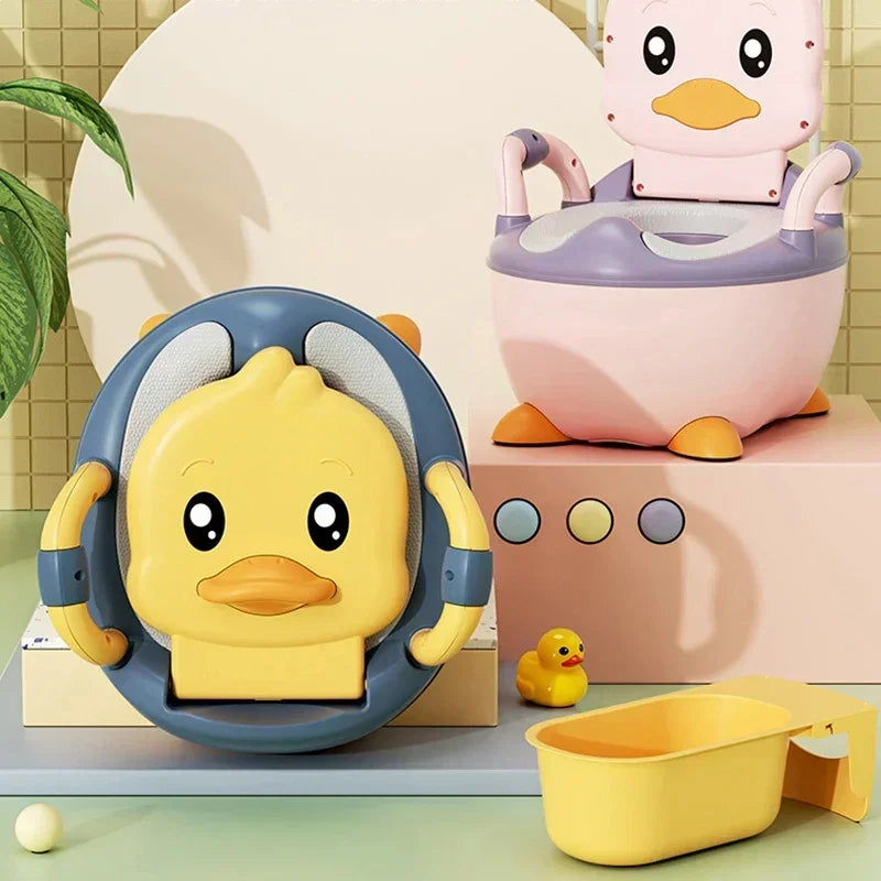 Cute Duck Kids Travel Potty - Portable Indoor/Outdoor Toilet for Boys and Girls, Moveable Children's Bathroom Solution