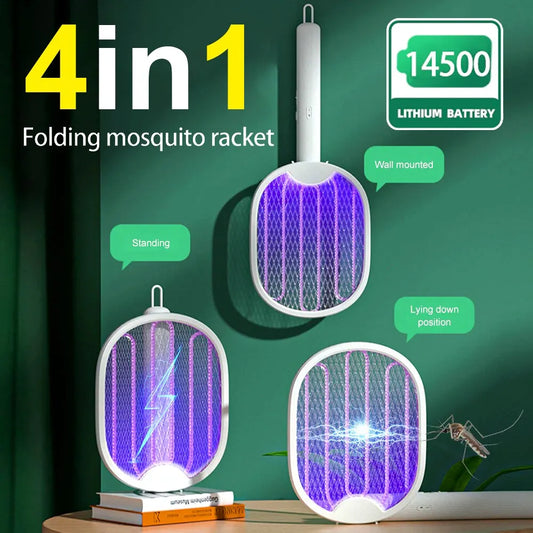 Foldable Electric Mosquito Killer Racket - USB Rechargeable Fly Swatter with UV Light Bug Zapper, 3000V Insect Killer Trap