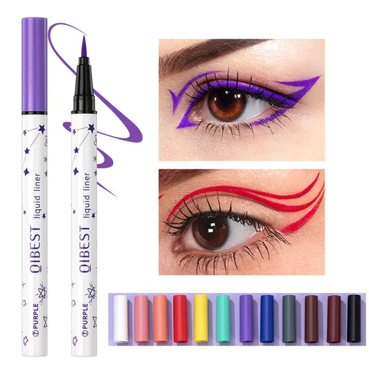 12 Colors Waterproof Matte Liquid Eyeliner Pen – Long-Lasting Green, Yellow, Purple, Blue, White Eyeliner