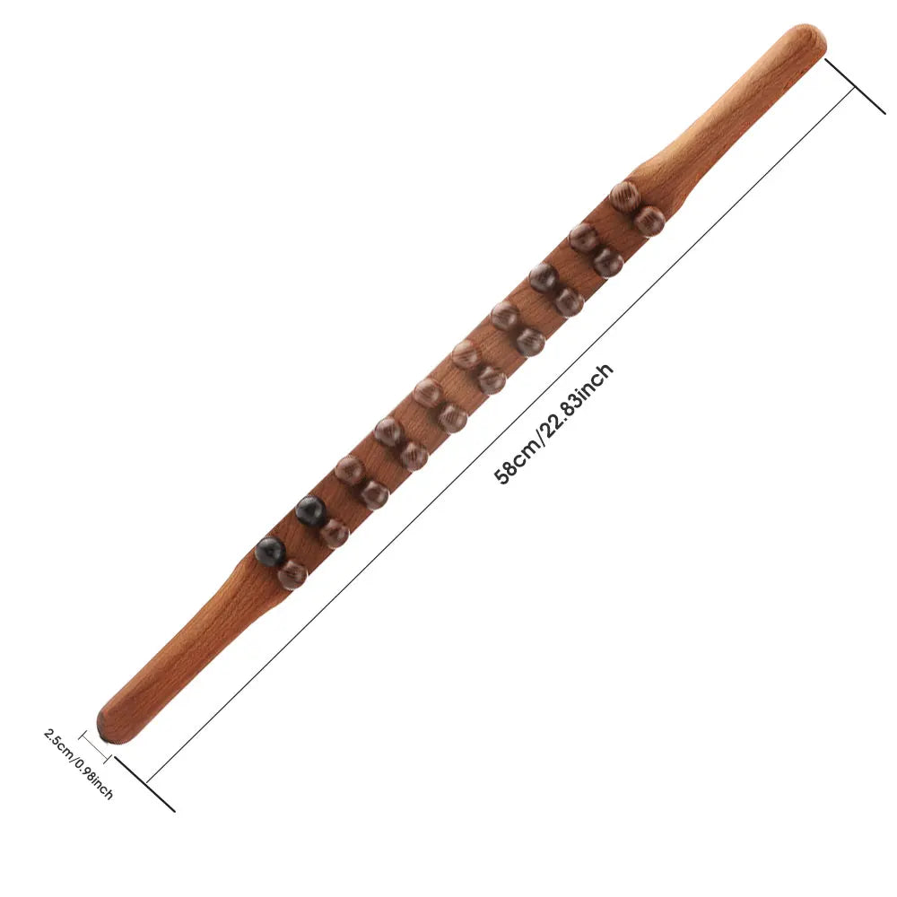 20-Bead Universal Beech Wood Scraping Stick - Back Massage Tendons Point Treatment Guasha Therapy Tool for Abdominal Massager Relaxation