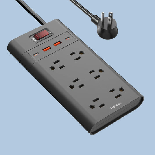 Wall-Mounted Surge Protector Power Strip: 4 USB Ports (2 USB C, 2 USB A) with Flat Plug Extension Cord