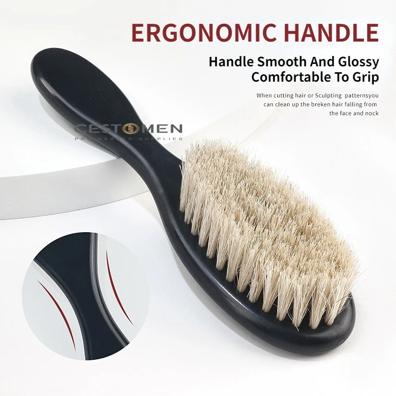 Professional Barber Shaving Beard Brush - Neck Dusting and Face Mustache Cleaning Tool - Horse Hair Bristles - Salon Styling Accessories