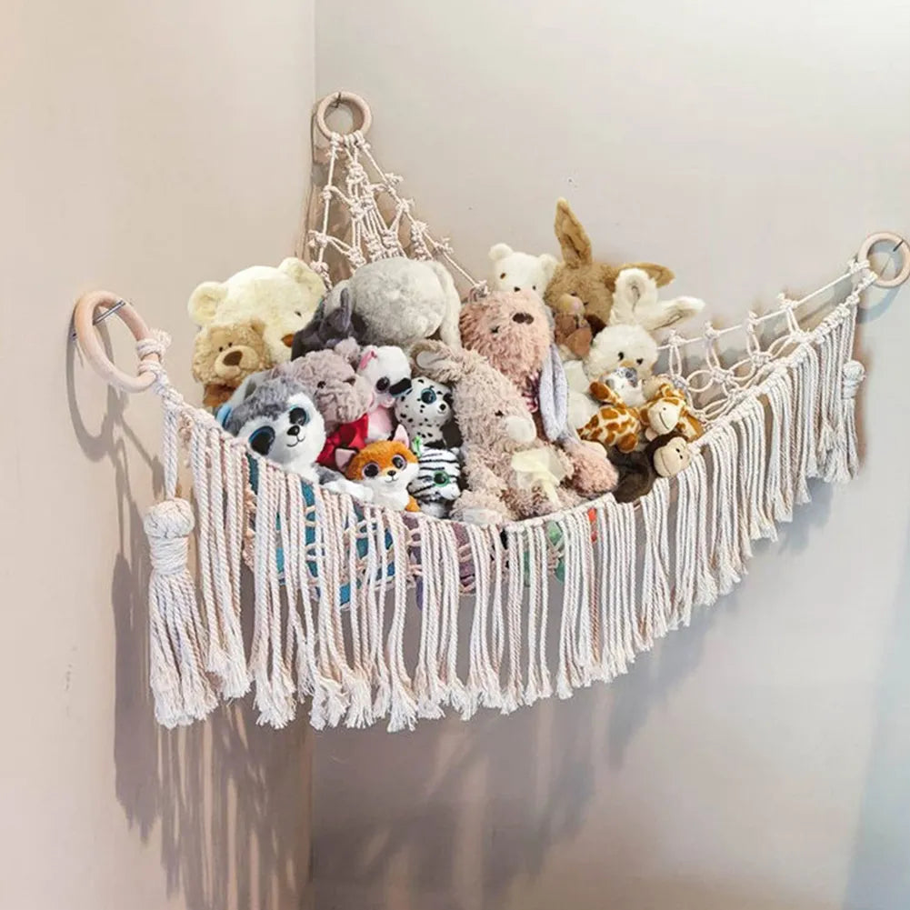 Animal Hammock with Light - Pet Net for Corner Hanging Stuffed Animal Storage Holder in Kids Room