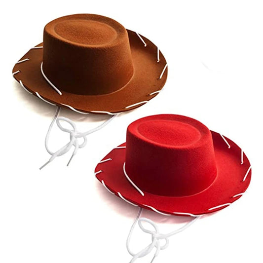 Brown Red Felt Cowboy Hat for Kids - Western Cowgirl Cap, Fancy Dress Costume for Party, Role Play, Cosplay, and Holidays