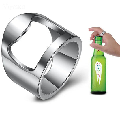 Creative Bottle Opener Ring - Stainless Steel Finger Ring Corkscrew, Beer Can Opener Gadget for Bar, Kitchen Accessories, Cool Gift