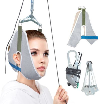 Over-Door Neck Traction Kit - Adjustable Cervical Correction Stretcher with Cushion Belt and Head Massager