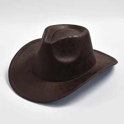 Vintage Faux Leather Western Cowboy Hat - Gentleman Jazz Panama Style for Men and Women, Cowgirl Sombrero