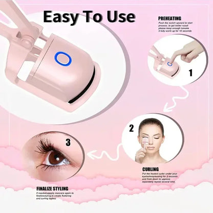 Fast Heating Electric Eyelash Curler - USB Charging, Portable Eye Lash Perm for Lasting Curling, and Thermal Eyelash Clip