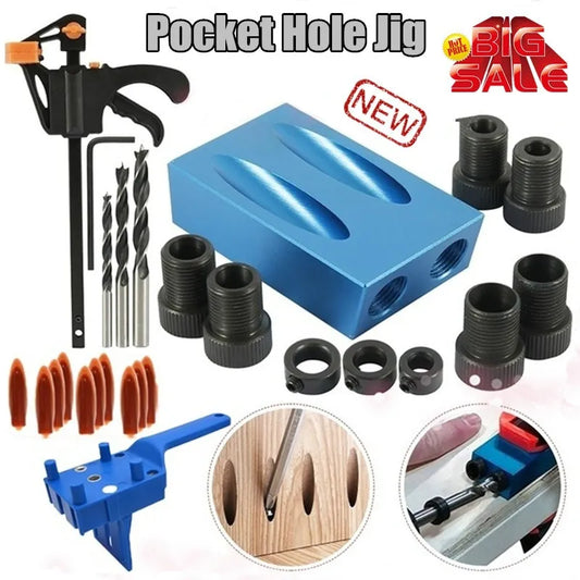 Pocket Hole Screw Jig: 15 Degrees Dowel Drill Joinery Kit for Carpenters - Woodwork Guides with Joint Angle Locator Tool